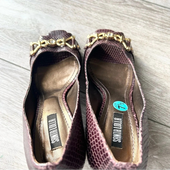 Santa Lolla Wine Snakeskin Embossed Leather Open Toe Pumps - Picture 6 of 12